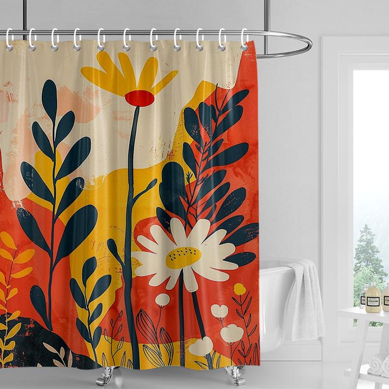 Tropical Shower Curtain - Vibrant Botanical Print with Cactus & Flowers, Waterproof Bath Decor for Spa or Boho Bathrooms