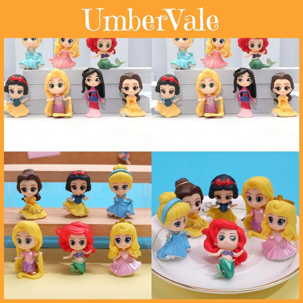 Schattige 7-delige Q-versie Prinsessenbeeldjeset Inclusief Sneeuwwitje Ariel Mulan Speelgoed