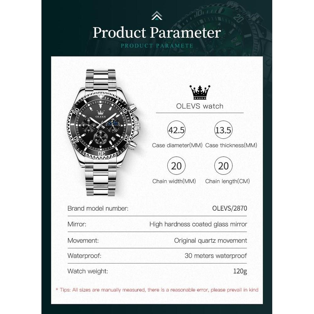 OLEVS Men's Waterproof Analog Quartz Wristwatch Lightweight Easy to Read Date Day Father's Day Gift