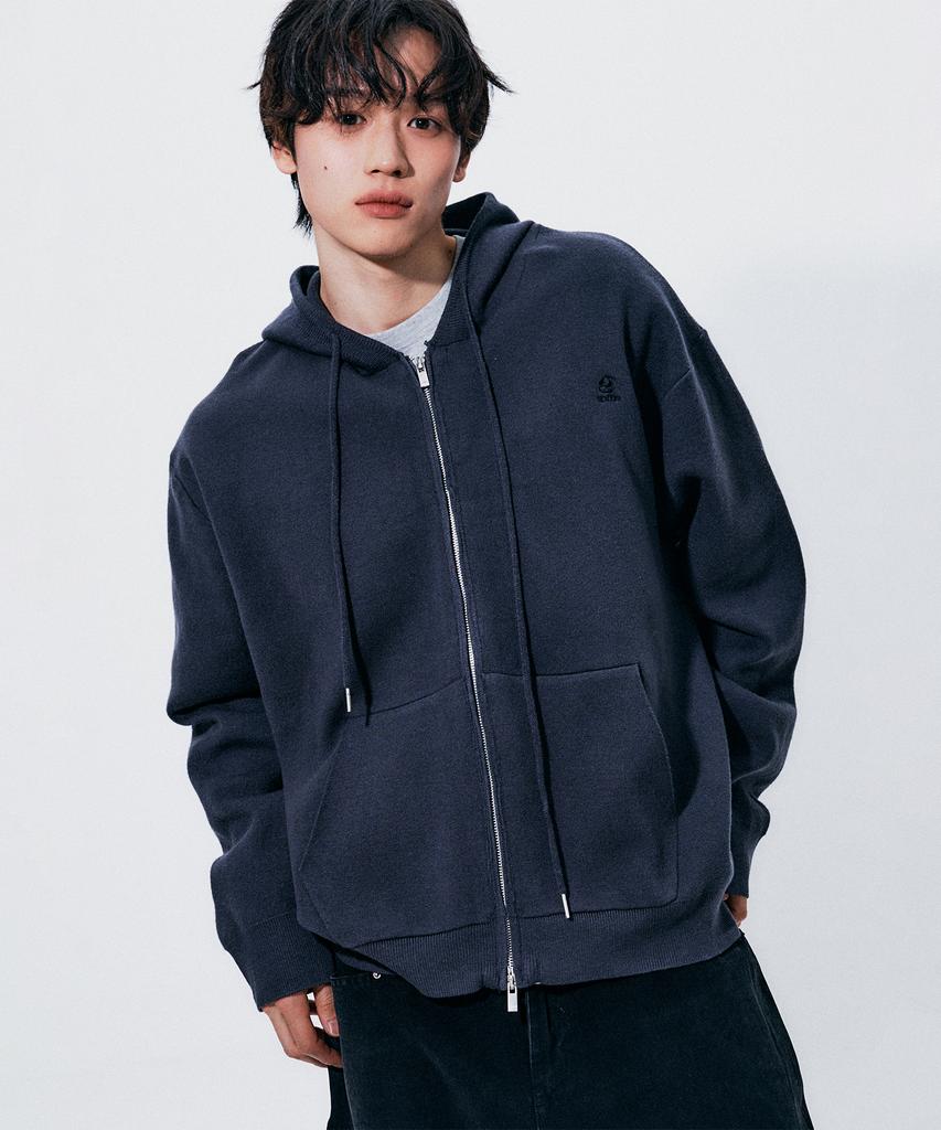 Someplace Man Normal Basic Line Oversized Logo Knit Hooded Zip-Up Jacket Jumper_3 Colors