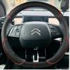 Car Steering Wrap for Citroen C4 Cactus 2013 2014 2015 2016 2017 Hand Stitched Brown Stripe Black Leather Steering Wheel Cover
