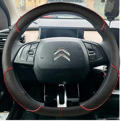 Citroen C4 Cactus 2013 2014 2015 2016 2017 için Araba Direksiyon Kılıfı El Dikişli kahverengi şeritli siyah Deri Direksiyon Simidi Kılıfı