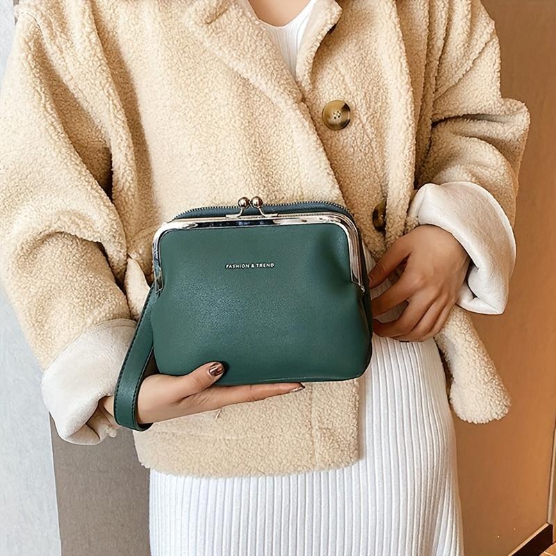 Schicke Umhängetasche im Vintage-Stil für Damen Vielseitige Schultertasche/Clutch-Kombination Abnehmbarer Riemen Reißverschluss Einfarbig Kunstleder