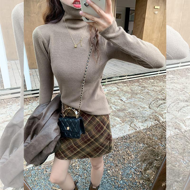 Basic pink versatile turtleneck inner bottoming shirt women's spring new slim-fitting and thin knitted sweater