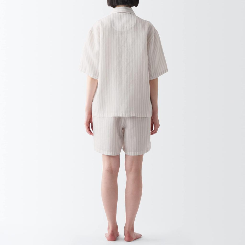 MUJI Natural Lyocell Linen Pajamas FDB06A3S Light Gray Stripe M Cool-to-the-touch Short-sleeve Women's