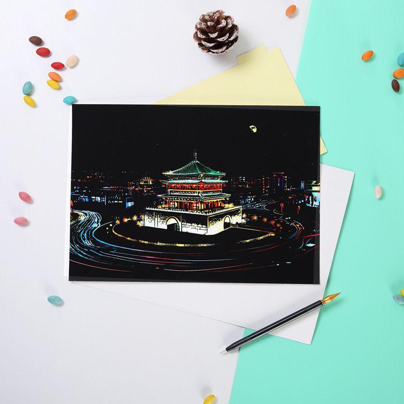 Colorful New Scratch Scraping Book Art Magic Painting Paper With Four Fun Drawing Cards