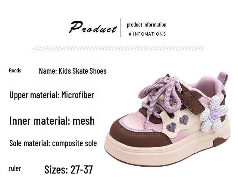2026 Spring/Autumn Girls' Stylish Low-Top Skate Shoes – Cute, Soft Sole Casual Footwear for Little Girls