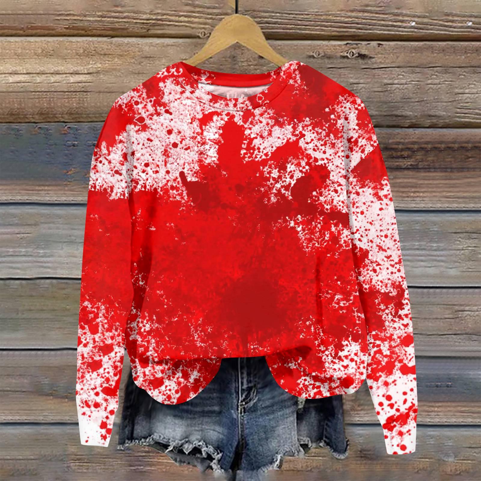 

Женская повседневная рубашка I m Fine Bloody с принтом, пуловер с длинными рукавами, топ с брызгами крови, топ с кровавым топом на Хэллоуин, женский топ-свитшот XL белый