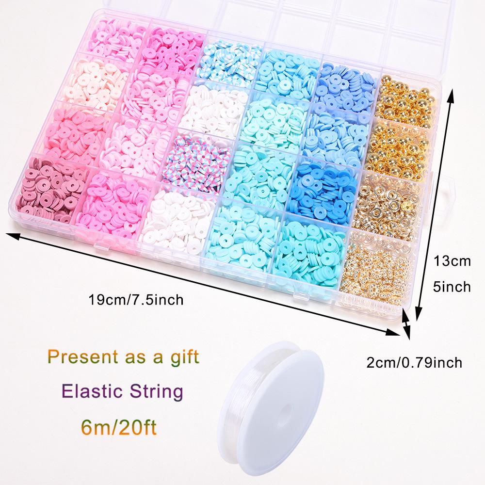 Buntes 6mm Polymer Clay Scheiben Schmuckset - 24-Fächer DIY Perlenarmband & Halskettenzubehör