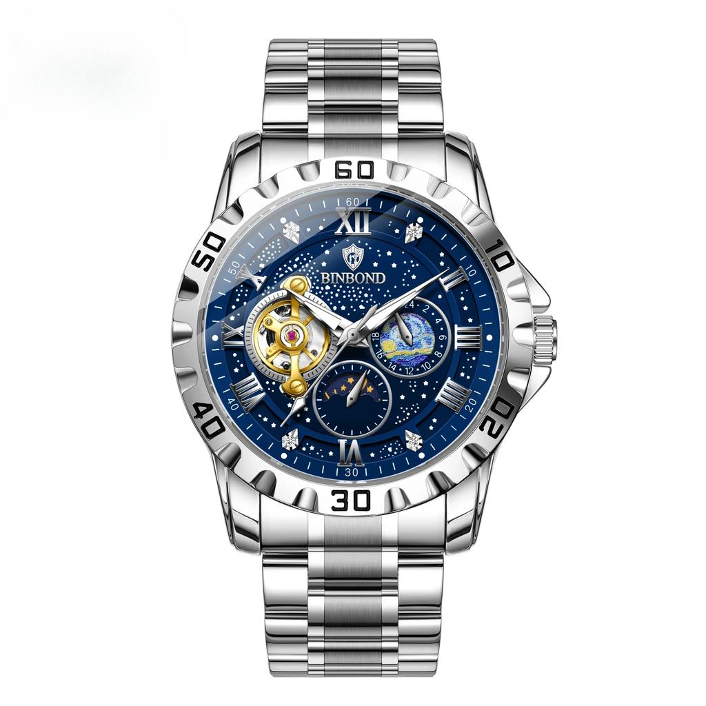 Top Luxury Men Mechanical Watch Automatic Moon Phase Man Wristwatch Hollow Tourbillon Stainless Steel Men's Watches Male