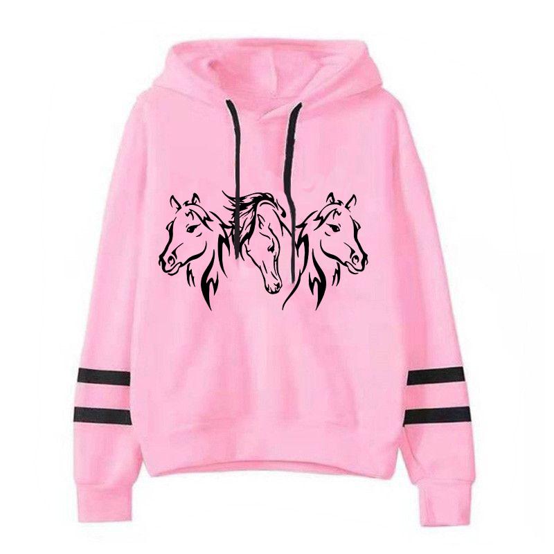 New Men'S Women'S Winter Autumn Fashion Hooded Horse Head Casual Long Sleeve Hoody Hoodies Sweatshirts Loose Pullover
