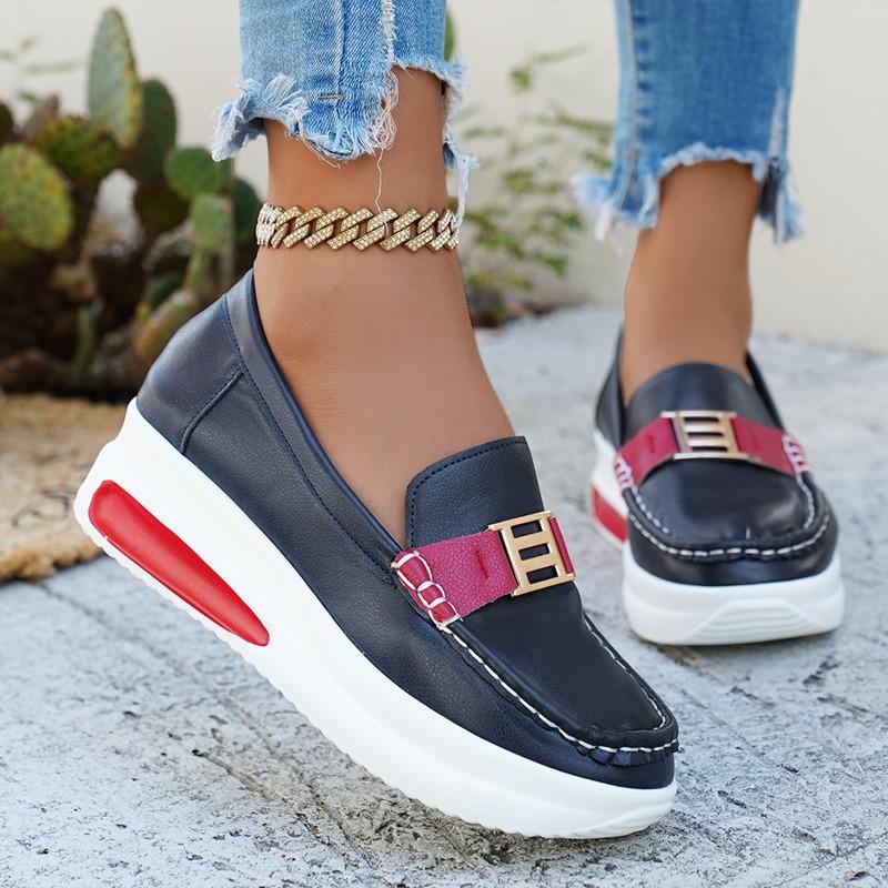 Women's Large Size Fall Thick Sole Round Toe Flat Wedge Casual Loafers.