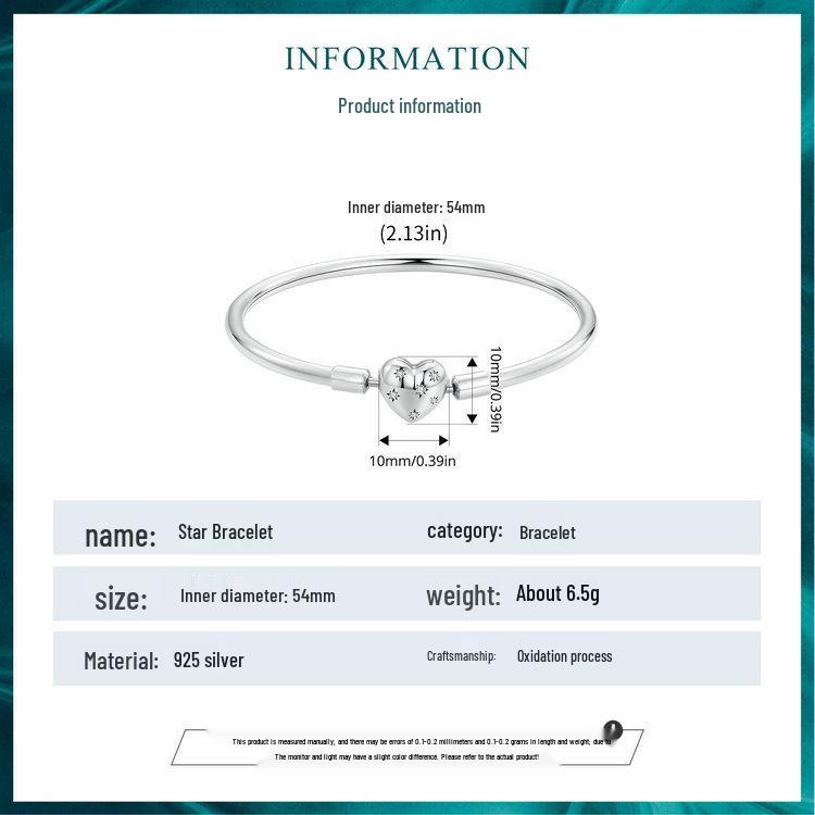 S925 Sterlingsilber Oxidiert Zirkon Stern Liebe Armband für Damen