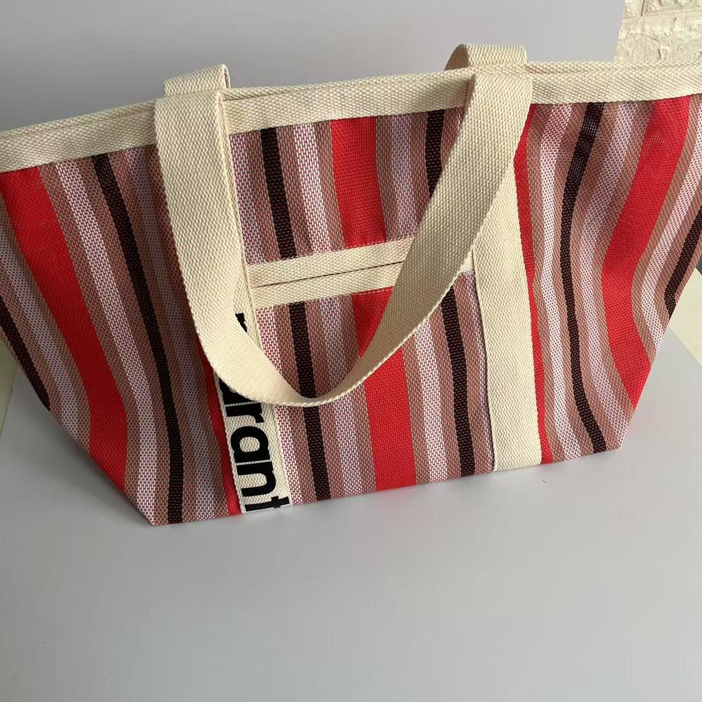 Japanese and Korean Mar Woven Bags, Casual Shopping Bags, Tote Bags, Colorful Stripes