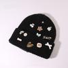 New Autumn and Winter Hat Women's Multi Button Thick Thread Knitted Woolen Hat Warm Ear Protection Bag Head Hat Pullover Cold Hat
