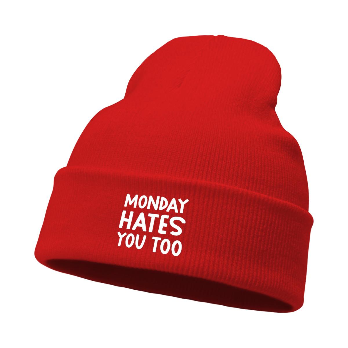 

Unisex Winter Hats Hat Beanie “Monday Hates You Too Winter Hats for Women Candy Color Knit Cap Beanie Ideal Choice For Men красный