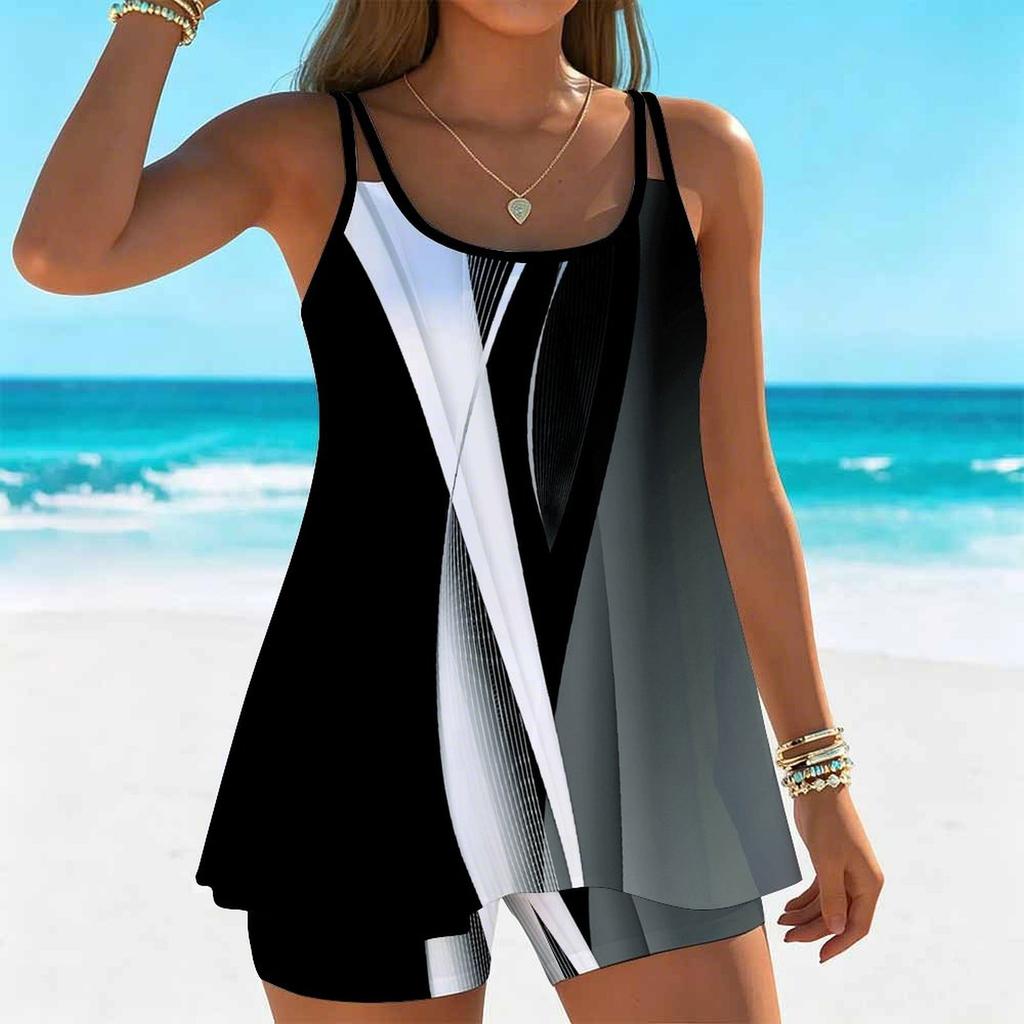 Women's Swimwear Tankini 2 Piece Swimsuit  Geometric  Pattern Print Vacation Bathing Suits