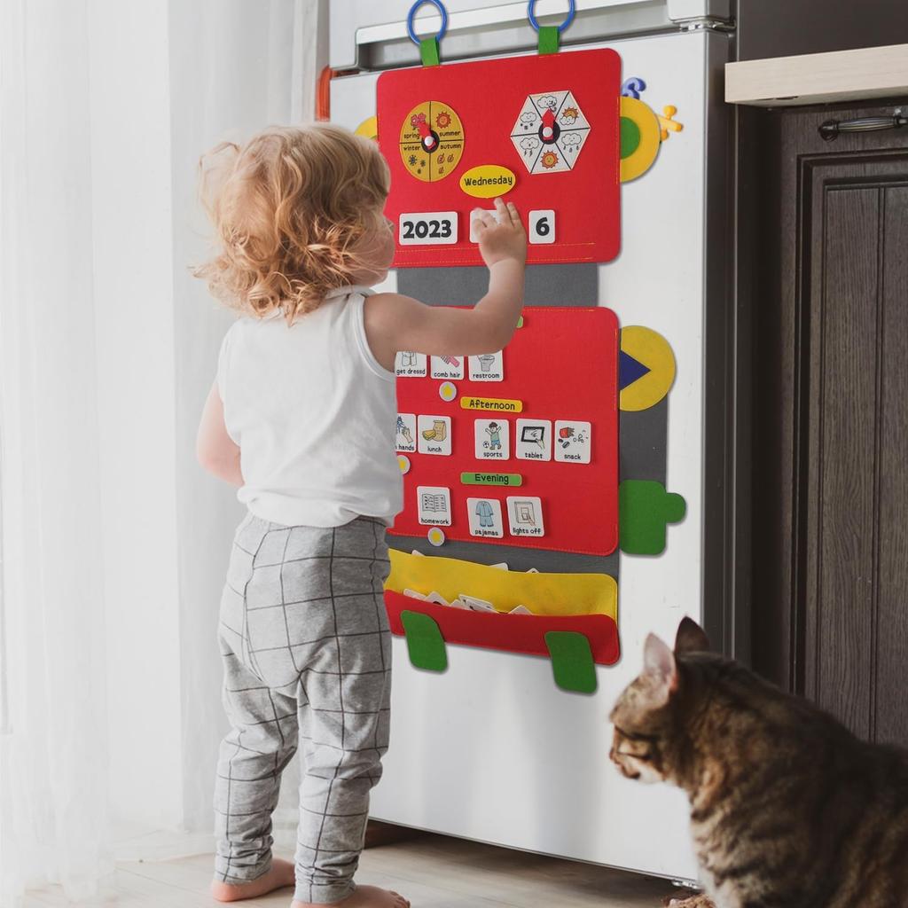 My Robot Daily Calendar,Montessori Felt Story Board,Toddler Early Daily Activities Learning Table for Preschool Classroom