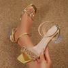 Large Size Summer Crystal Heel Women's Sandals New Square Head Word with Medium Heel Thick Heel Sandals