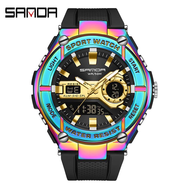 SANDA Neue Herren Sportuhr G Wasserdicht Digital LED Damen Bunt Stoßfest Sport Elektronisch Neue Armbanduhr Uhr Reloj 3123