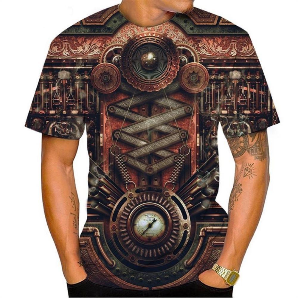 Retro Gothic Clock Men's T-shirt Breathable Quick Drying Streetwear Short Sleeve 3D Printing Summer Tops Oversized T Shirt
