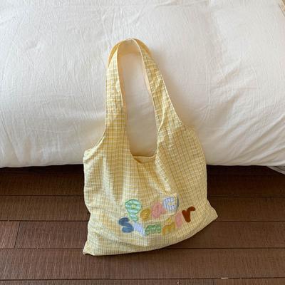 Small Fresh Plaid Portable Tote Bag Women's Bag 2025 Summer New Fashion Letter Shoulder Bag Trendy Underarm Bag