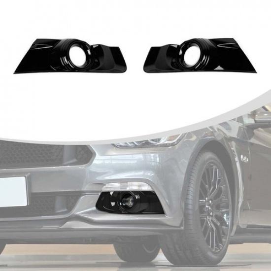 2x Black Front Bumper Fog Light Lamp Cover Trim Bezels for Ford Mustang 2015-17