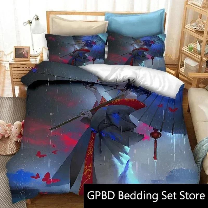 3D Print Japanese Geisha Samurai Bedding Set Double Twin King Duvet Cover Comforter Pillowcase Boys Girls Adults Bedroom