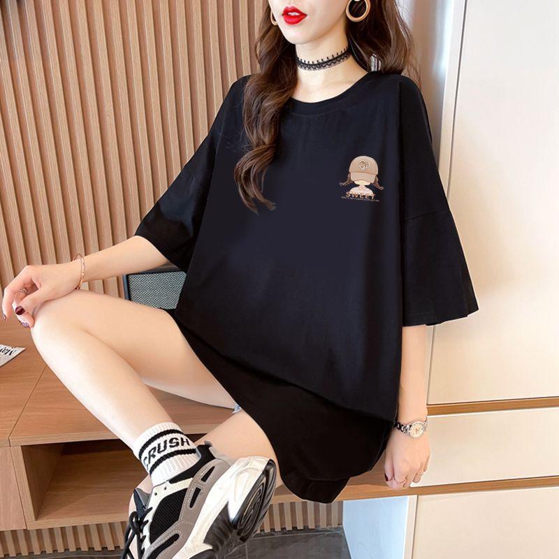Women's Oversized Cotton T-shirt Sweet Cartoon Print Short Sleeve Casual Top