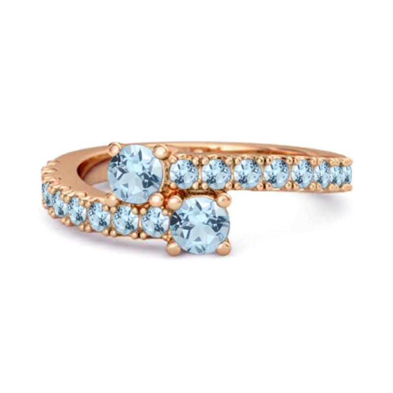 Blue Topaz Twin Stone Pavé Bypass Ring - Sterling Silver Rose Gold Vermeil