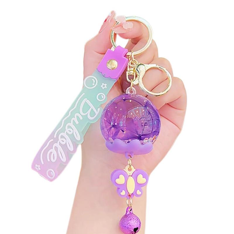 Cartoon Jewelry Dolls Keychain With Sturdy Resin Oil Pendant and Liquid Glitters Bottle for Fashionable Women Ladies
