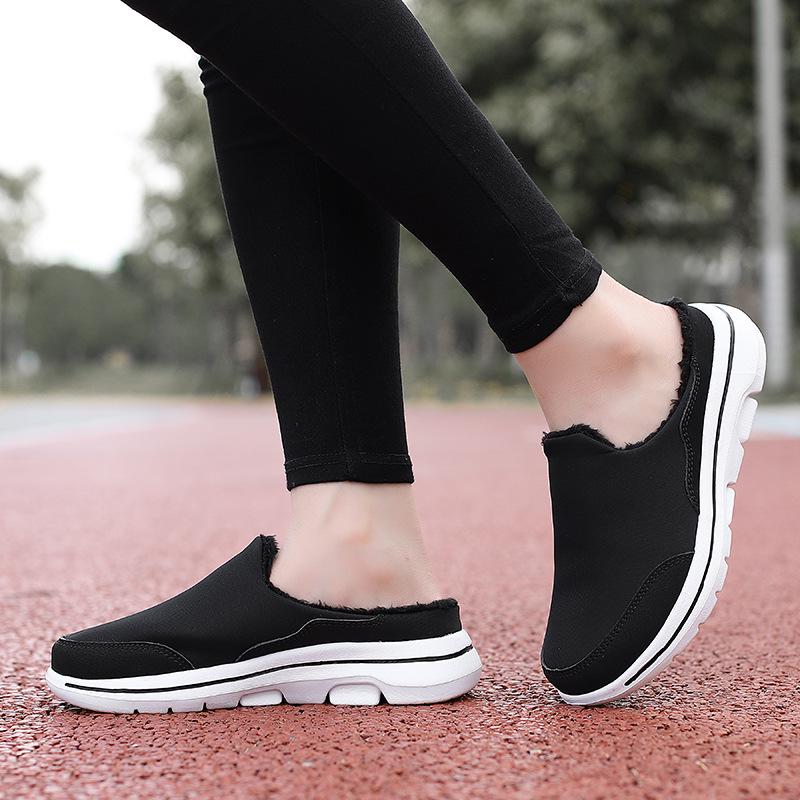 2025 Autumn/Winter Plus Size Furry Couple's Velvet Cotton Half Slippers - Warm, Casual Footwear for Men and Women