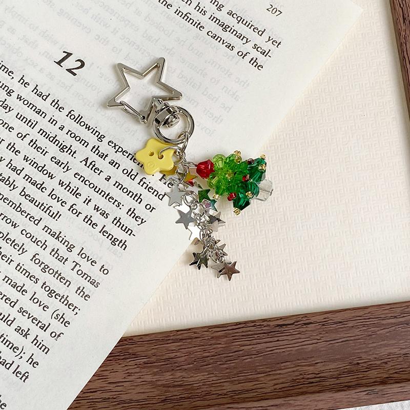 Y2K Trendy Christmas Tree Keychain Cute Star Tassel Keyring Pendant Ins Style Aesthetic Girly Phone Lanyard Bag Charms Xmas Gift