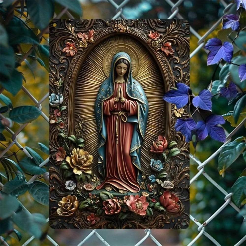 Metal Plaque Virgin of Guadalupe Metal Sign Rustic Americana Style Aluminum Wall Art Religious Mary Icon