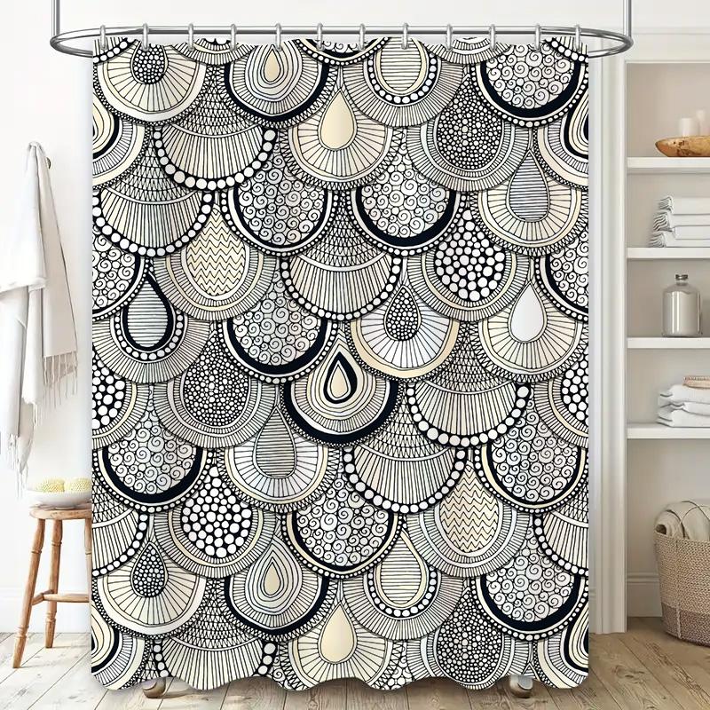 Black White Bathtub Curtain with Droplets Pattern Water Resistant Shower Curtain for Home Decor