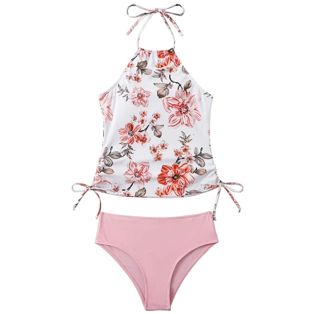 Bikini Two Pieces Tankini Set Swimsuit High Wasit Lace Up Swimwear Sexy Backless Bathing Suit Female Beach Wear