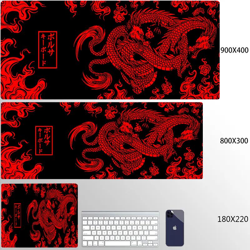 Red Dragon Mousepad Gamer Mouse Pad Light Gaming Room Accessories Desk Mat Japan Art Nonslip Keyboard Mats Company Xxl Mausepad
