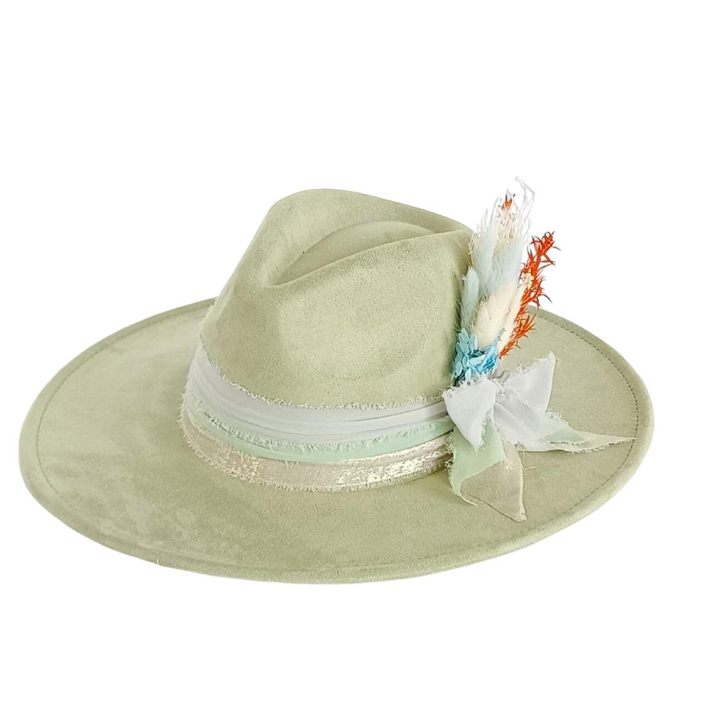 

Suede hat wide brim retro fedora hat dried flower feather accessories wedding hat autumn and winter fashion new style M56-58CM