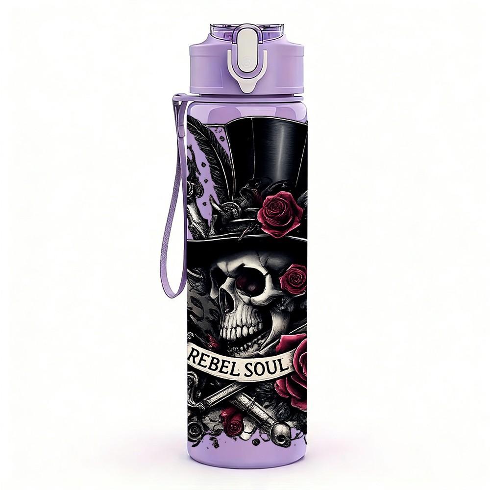 1PC Top Hat Skull Rose Dark Gothic Art 750ml Color Plastic Sports Water Bottle Leakproof Flip Straw Lid Suitable for Sports Office Home Use