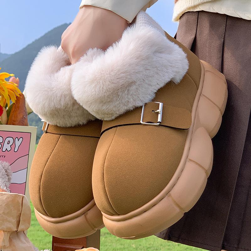 Fashion Versatile Snow Boots Women's Winter Wear Non-slip Thick-soled Plush Warm Indoor Plush Bag and Cotton Slippers