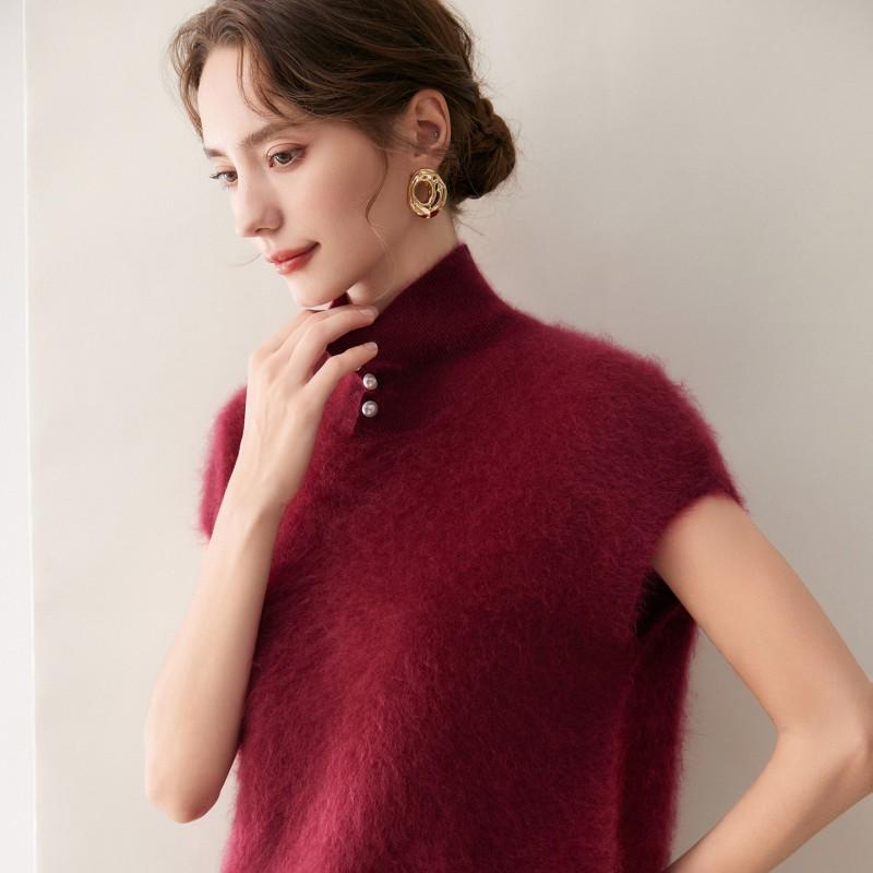Womens Cashmere Knit Vest High Neck Sleeveless Sweater Layering Wool Waistcoat Old Money Style