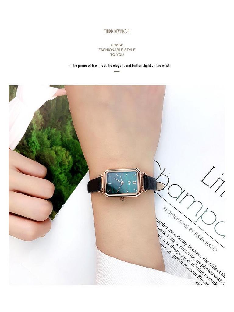 JW Mode-influencer Malachiet Textuur Leerband Quartz Horloge met Groot Wijzerplaat