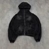 Unisex Oversized Hooded Zip-Up Sweatshirt With Patchwork Design Streetwear Casual Long Sleeve Top