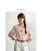 Camisa Feminina Ge Ming com Flores 3D e Manga Sino - Top Retro Francês de Primavera