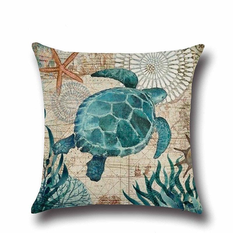 High-quality Linen Marine Animal Pillow Cushion Cover With Timeless Sea Creature Art