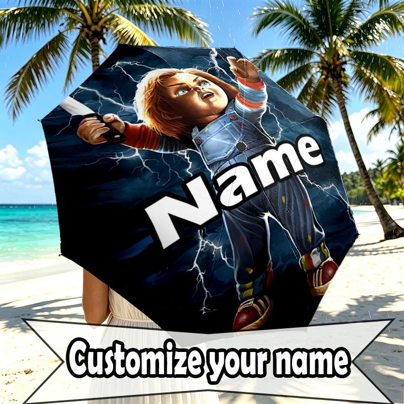 Custom Name Personalized horror movie Print Umbrella, Auto Open Close, 8‑Rib Sturdy Frame, Commute Camping Hiking Use, Birthday Gift