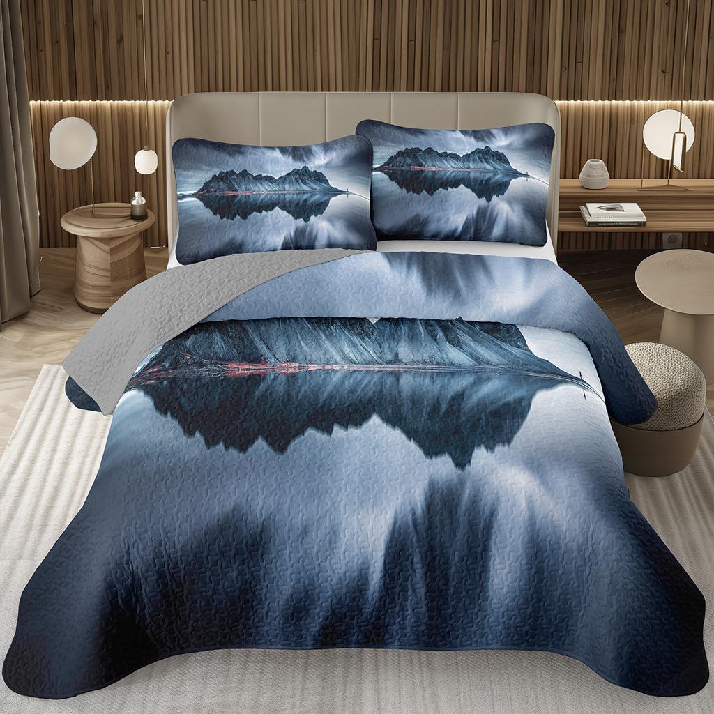 Mountain Bedspread Queen/Twin, Natural Landscape Coverlet Set for Boys Girls Adults Room Decor, Soft Polyester Quilted Bedding