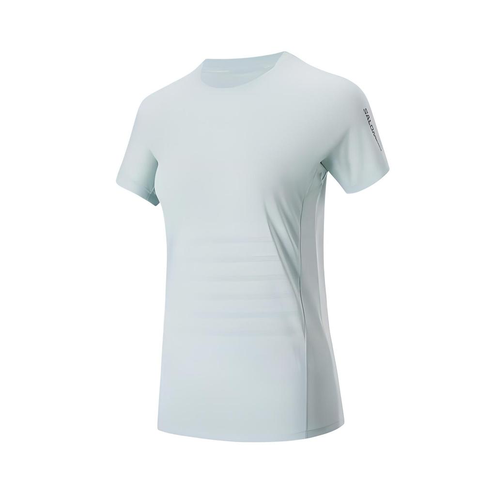 Salomon Outdoor Breathable Quick-Dry Round Neck Short Sleeve T-Shirt Women T-Shirts Misty-Blue C23376
