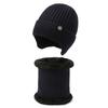 Mens Winter Knitted Beanie Hat With Ear Protection Scarf Set Warm Thick Hooded Cap Cycling Outdoor
