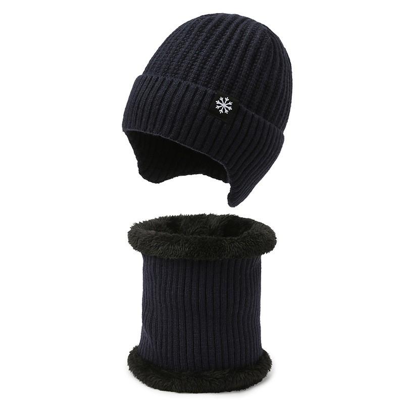 Mens Winter Knitted Beanie Hat With Ear Protection Scarf Set Warm Thick Hooded Cap Cycling Outdoor